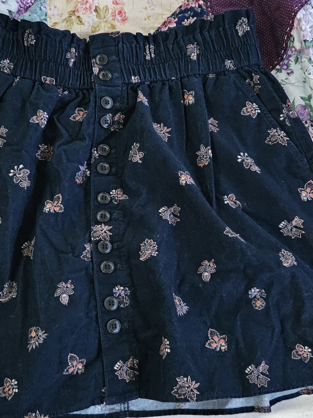 Madewell Navy Floral Elastic-Waist Skirt